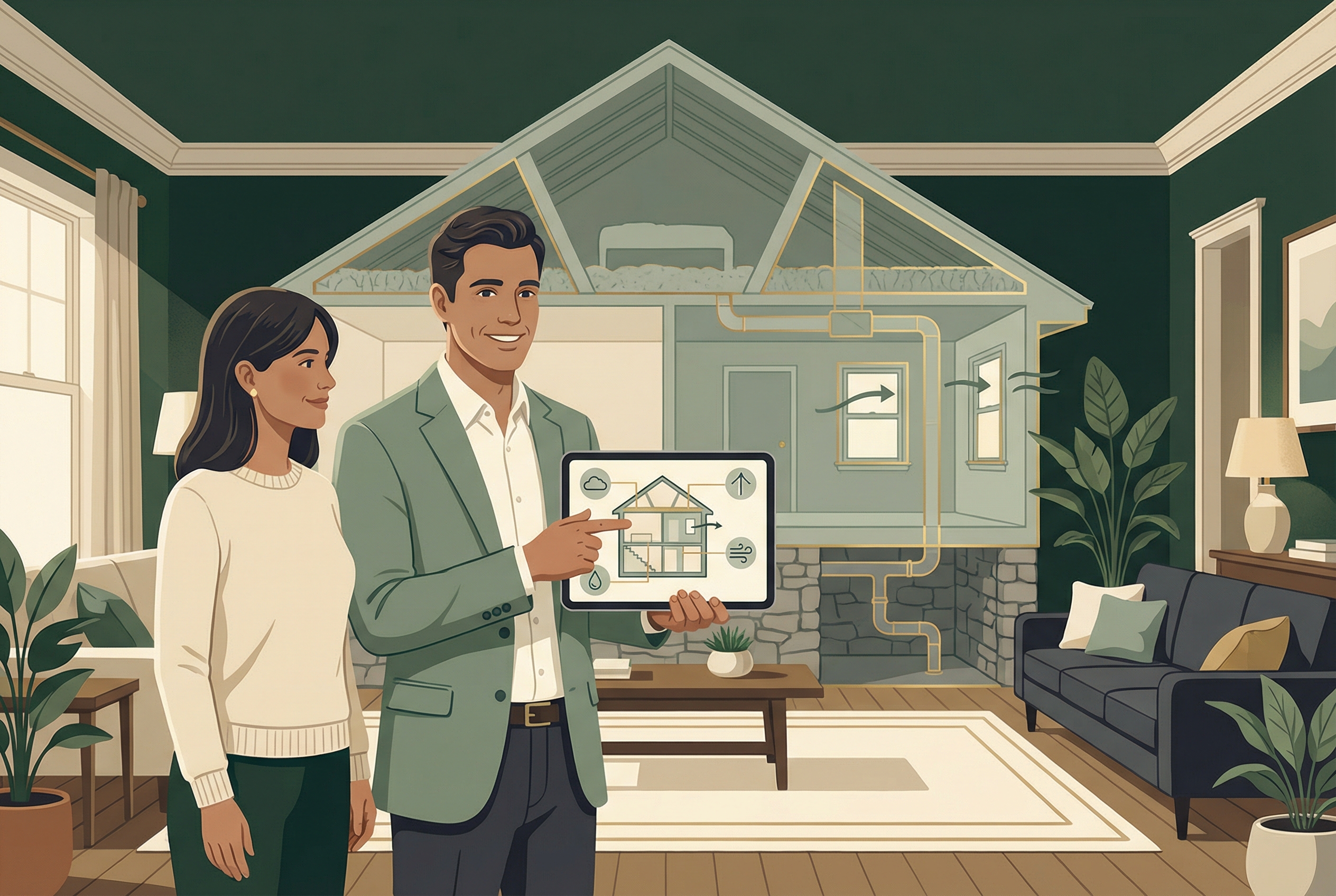 Trusted advisor walking a homeowner through a whole-home assessment plan.